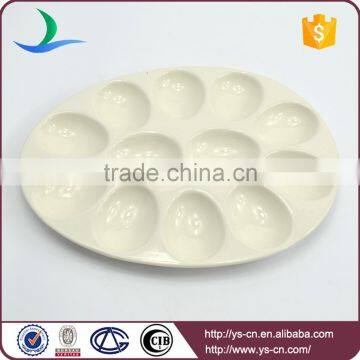 New Product Beige Oval Crackle Glaze Ceramic Egg Tray Holder photo-3