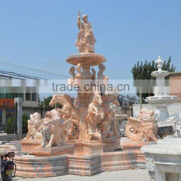 Large Pink Marble Water Fountain With Poseidon and Horses photo-3