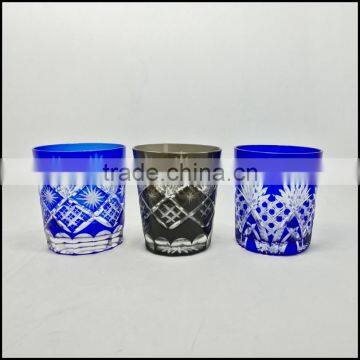 Solid Blue and Black Hand Cut Drinking Glass Tumbler photo-3