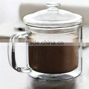 High quality clear double wall glass thermos cup with lid with hand