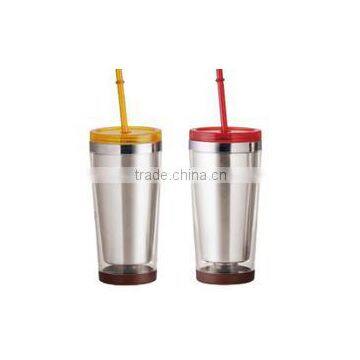 280ml/350ml/450ml Stainless Steel Inner Steel Outer Plastic Double Layer Cup With Straw photo-2