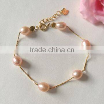 8-9mm Pink Rice Shape Freshwater Pearl Bracelet photo-4