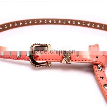 Fashion Rhinestone Inlaid Rivets Decorated Pin Buckle Sex Girl Thin Pink PU Waist Belt photo-4