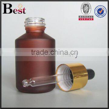 China 30 ml Cosmetic Essential Oil Lotion Perfume Dark Green Glass Dropper Bottle With Gold Aluminum Dropper photo-2