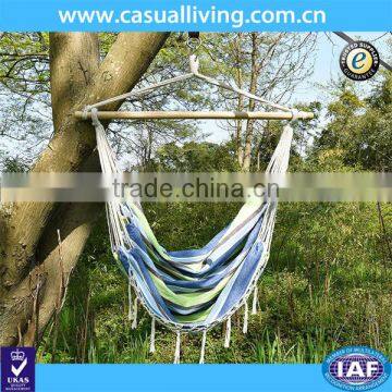 Outdoor indoor hammock chair with spread bar and fringe