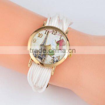 Charming Beautiful Tower Luxury Watch Women Weave Rhinestone Leather Bracelet Nylon Braided Strap Wristwatch photo-4