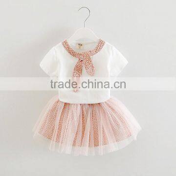 2017 wholesale children's boutique clothing set girls fancy white shirt with floral skirt