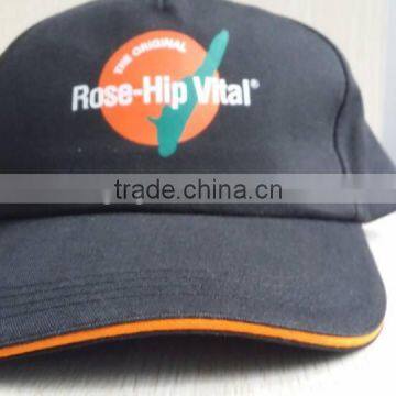 Customed black polyester cotton mixture cap with printed logo,hats with sandwich
