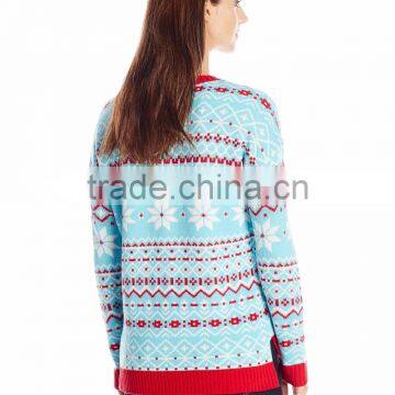 Women Light Blue Sweater Christmas Kitty Pattern Christmas Sweater Wholesaler photo-2