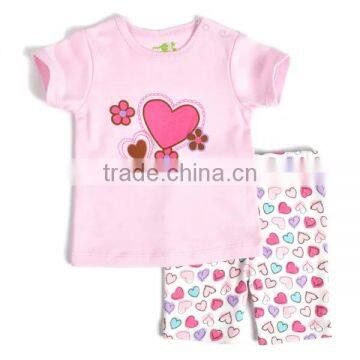 short sleeve t shirt+short pants red color traditional baby girls clothing sets