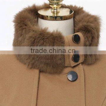 Women's Fashion Faux Fur Lapel Double-breasted Thick Wool Trench Coat Jacket photo-3