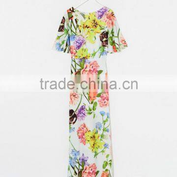Backless Half Sleeve Floral Print Maxi Dress Cheap Evening Dress photo-6