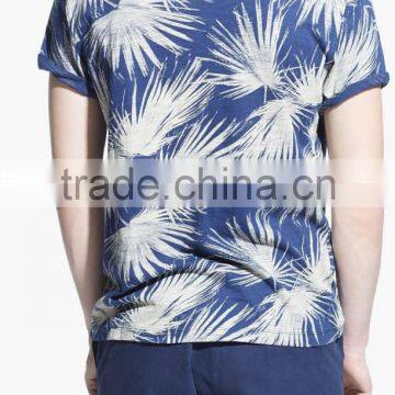 100% Cotton Men's Leaf Printed Short Sleeves Casual T Shirt photo-2