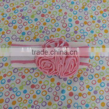 Mom&me Craft Flower Hairband 2016 Stripe Cotton Elastic Headband With Three Ruffle Flower Kids Hairwear Wholesale photo-2