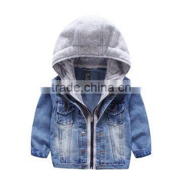 High quality fashion children wear with hood boy kids jean jackets