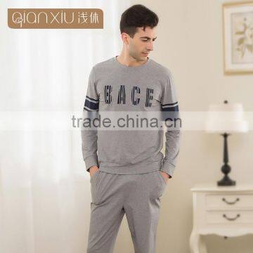 2017 Best Qianxiu Wholesale Lightweight Long Sleeved Elegant Gray Knit Cotton Mens Sleep Shirt photo-2