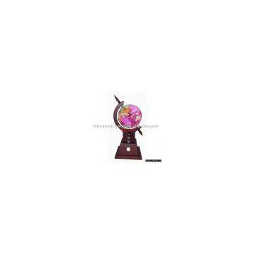 YC-B0017 rosered MOP gemstone globe with pyramid clock wooden base