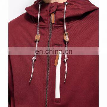 New Fashion Fancy Design Custom Men Adjustable Drawstring Hoodies Burgundy Tech Fleece Full Zip Hoodie photo-3