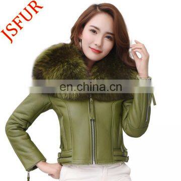 Fur integrated motorcycle suit coat fur jacket with raccoon fur collar