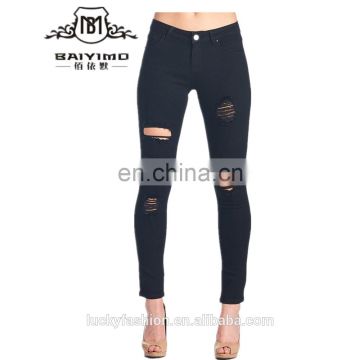 2016 Baiyimo latest new fashion design women skinny ripped jeans