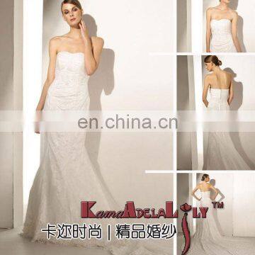 EB976 mermaid long train exquisite pleats decorate with chest elegant design wedding dress strapless bridal dress