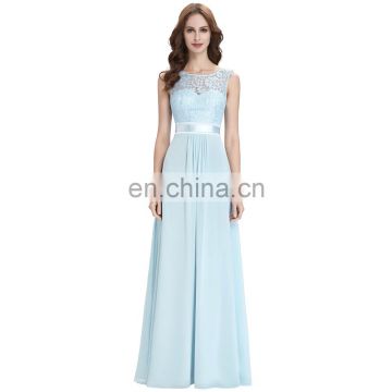 Kate Kasin Sleeveless V-Back Formal Light Blue Lace Chiffon Evening Ball Gown Party Prom Bridesmaid Dresses KK000164-1