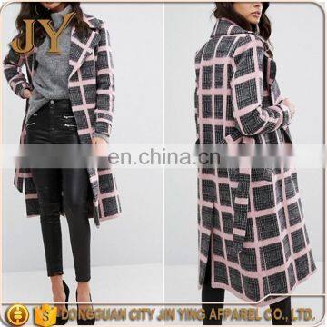 Hotcakes Women Fashion Tailored Belted Long Pink Check Winter Coats Clothes China SupplierJYABC033