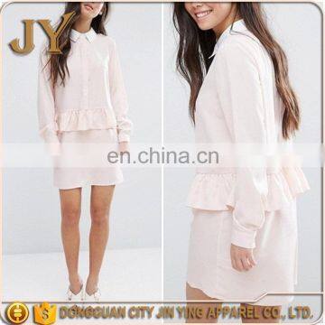 Wholesale Long Sleeve Nude Dress Concealed Button Placket Point Shirt Dress