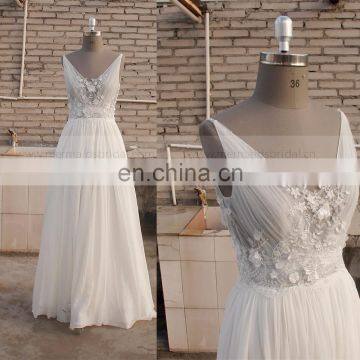 Pretty A-line Sexy Back Handmade Flowers Sequins Chiffon Bohemian wedding dress