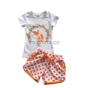 YIFAN fashion fox printing t shirt short toddler girls boutique clothes