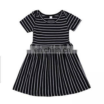 Boutique clothing kids girls summer dress black and white striped kids clothes girl dress