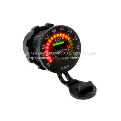 12/24V QC3.0 PD Car TPC Usb Fast Car Charger With Switch and LED Color Screen Voltmeter