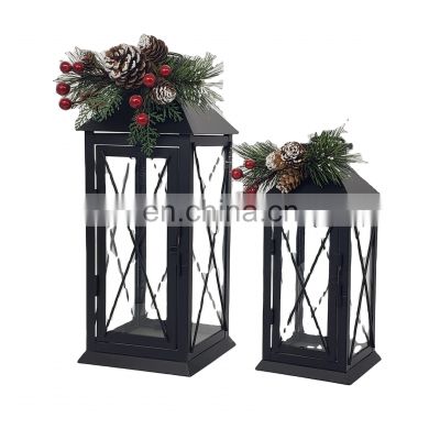 Modern Black Glass Candle Lantern Metal Lantern For Home Decor