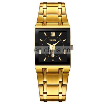 Luxury Skmei 9263 Square Dial Stainless Steel Wristwatch Japan Movement SR626SW Men Women Quartz Watch