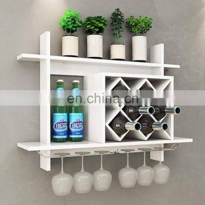 White Wall Mounted Wooden Display Wine Rack for Home Decoration photo-2