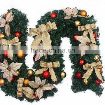 Wholesale decorated christmas garland with flower and bowknot