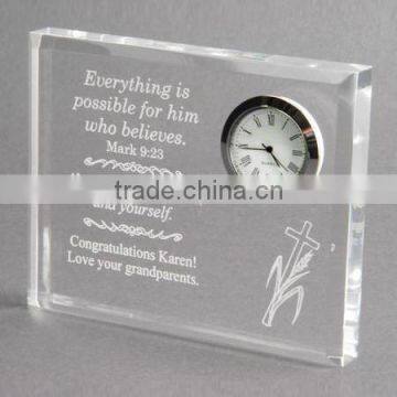 Rectangle Transparent 2D Engraving Clock Crystal Clock Souvenir
