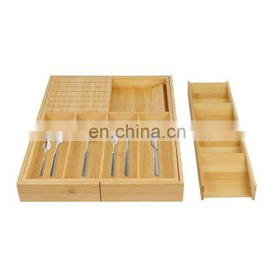 Expandable Large Kitchen Drawer Organizer High Quality Bamboo Cutlery Drawer Organizer For Utensil and Flatware Storage photo-4