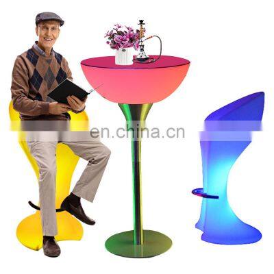 Wholesale LED furniture nightclub plastic led remote control led light bar stool furniture high cocktail table chair set