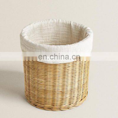 Small Round Woven Rattan basket with fabric Liner Storage Basket Kid Toy Basket Handwoven Wholesale