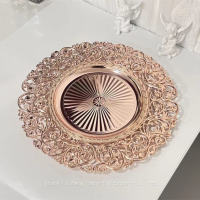 Charger Wedding Plates Round Plate Dish Gold Engraving Antique Luxury 13 inch Rose Gold Plastic Charger Plate