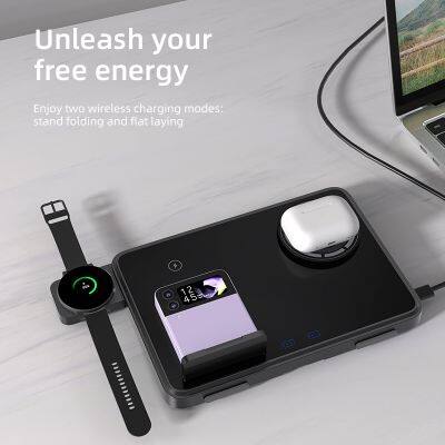 Desktop Portable 15w Foldable 3 in 1 Universal Wireless Charger Charging Station Dock Stand With Warm Light photo-2