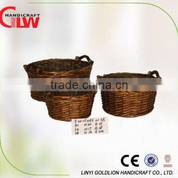 Set of 3 round willow vegetable storage baskets