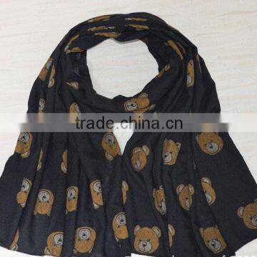 New Design Little Bear Printed Cotton Lady Fashion Scarf