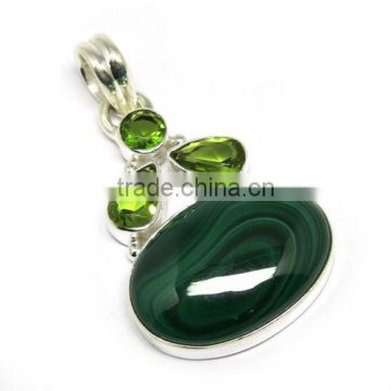 Precious Design Of Malachite Peridot 925 Sterling Silver Jewelry Pendant, Gemstone Jewelry Exporter, 925 Sterling Silver Jewelry