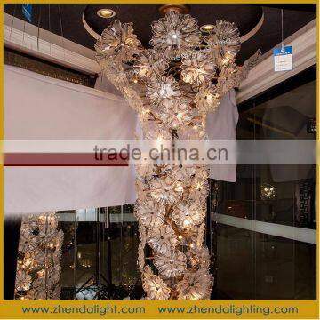 Large Villa Hotel Lobby Decorative Tree Shape Glass LED Light Pendant Chandelier