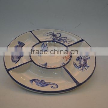 Marine series of embossed 3D ceramic five-grid plate