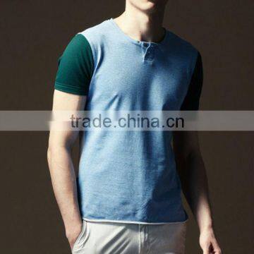 Men round neck short sleeves color combination sport shirt