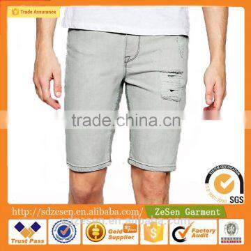 Light Grey Super Skinny Destroyed Wash Denim Shorts Jeans Shorts With Spray Coating For Men photo-5