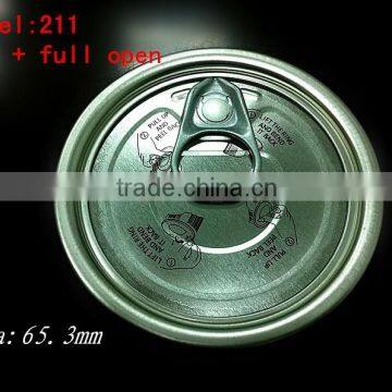 211# (65.3mm)Hot sale pack tun fish tinplate round full open easy open end